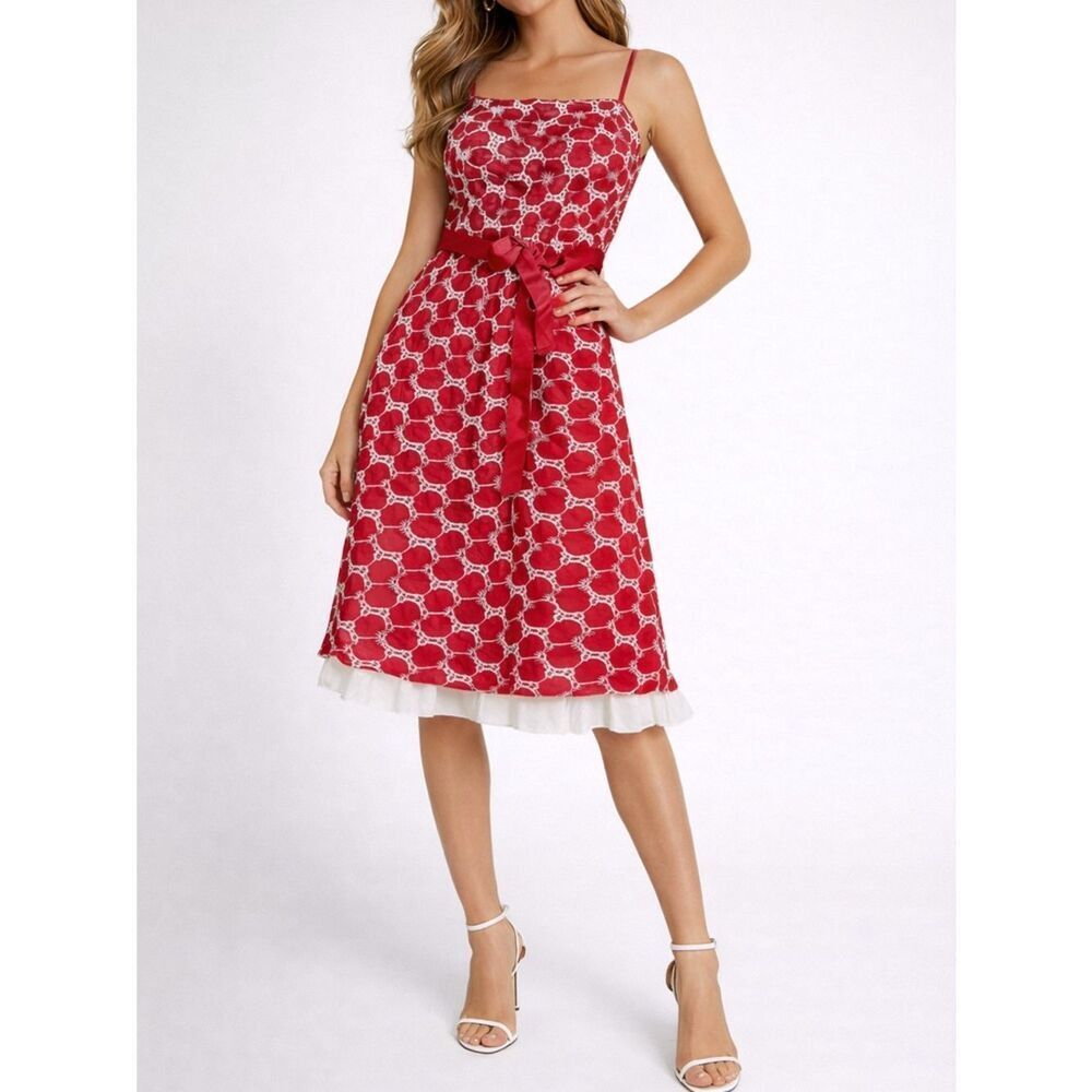 Revolve BCBGMaxAzria Red Floral Lace Belted Sundress Petite
